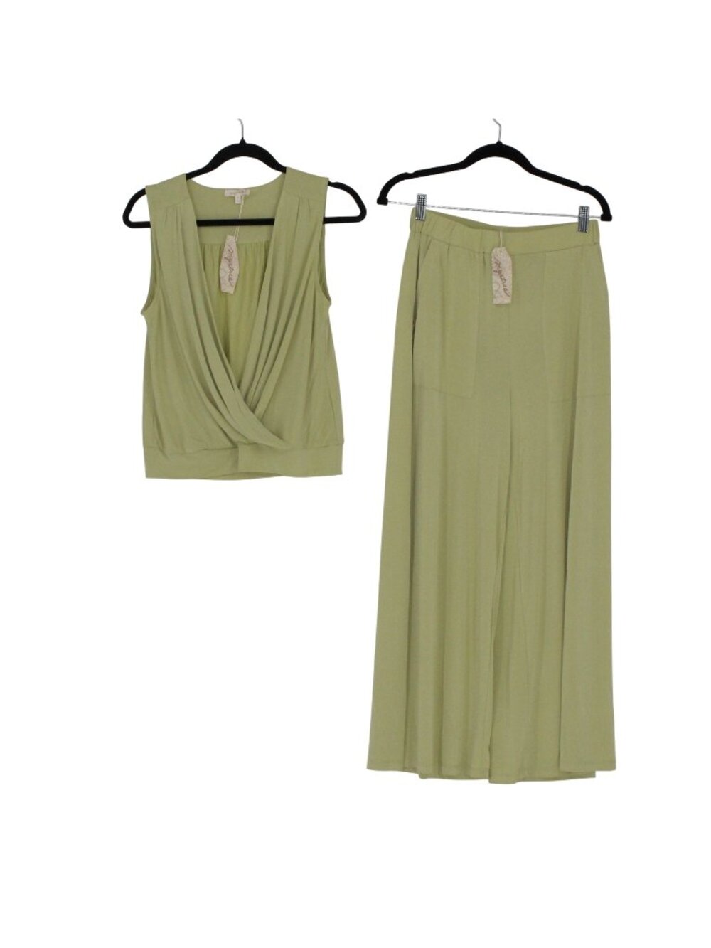 NEW Mystree Green Top & Wide-Leg Pants Set Size Small Modal Blend